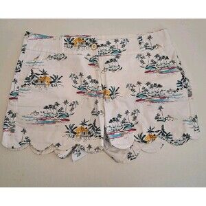 Crown & Ivy Shelby Tropical Scalloped Hem Shorts Women's 8
